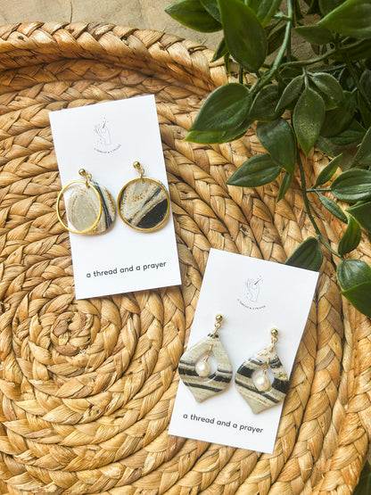 Black and White Gold Foil Clay Earrings