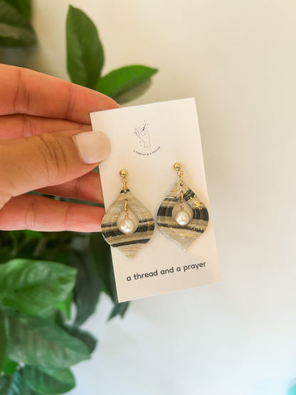 Black and White Gold Foil Clay Earrings