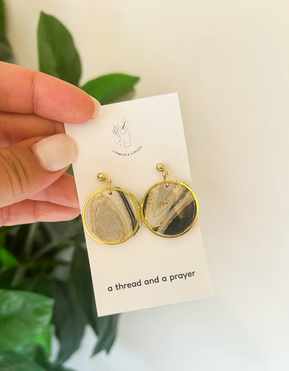 Black and White Gold Foil Clay Earrings