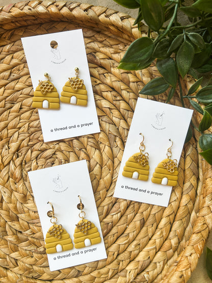 Honey Bee Whimsical Clay Earrings