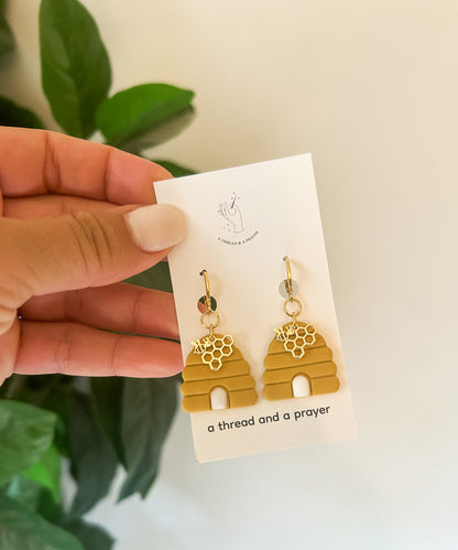 Honey Bee Whimsical Clay Earrings