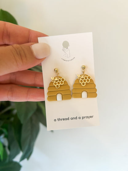 Honey Bee Whimsical Clay Earrings