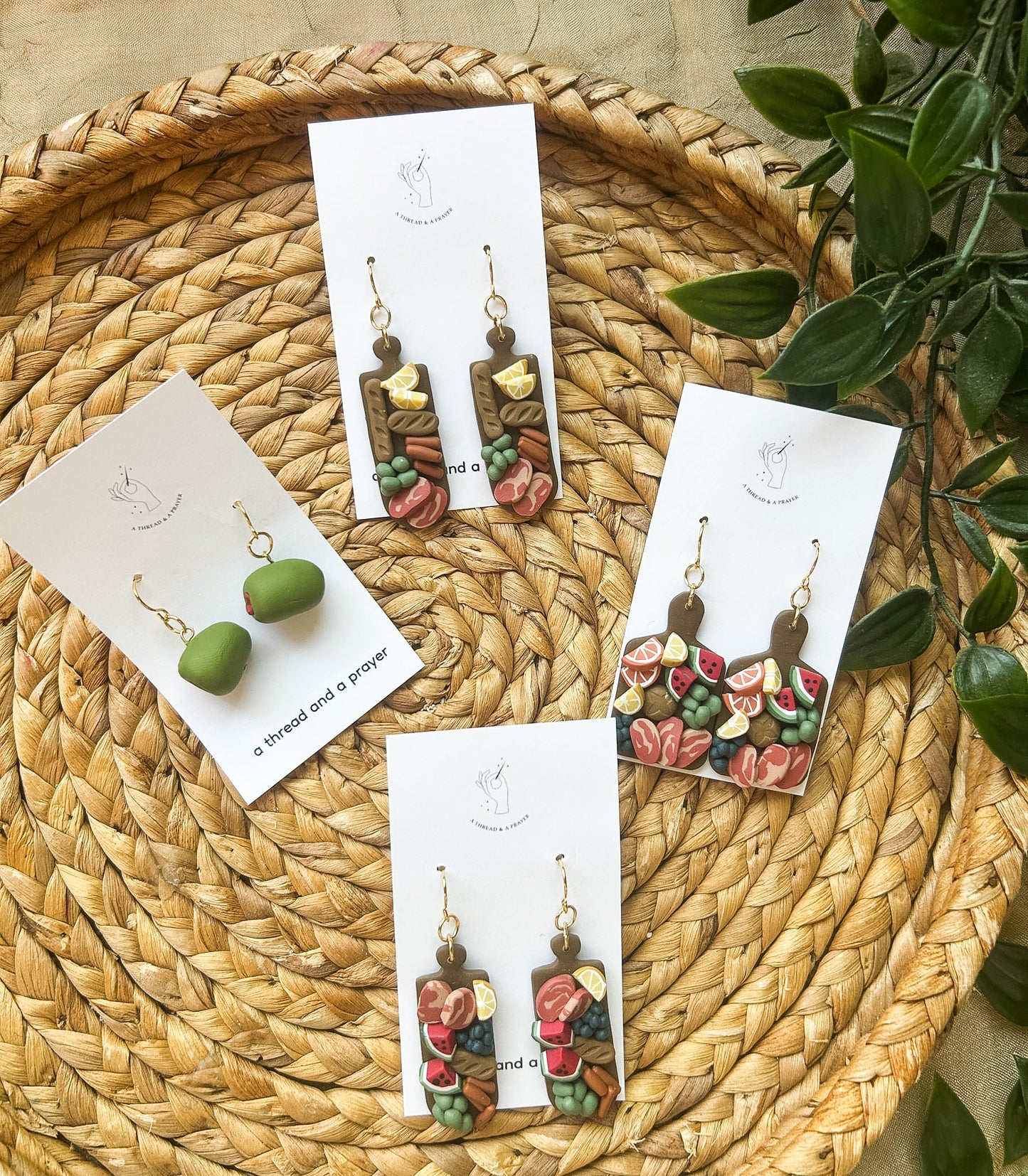 Fruit and Fun Charcuterie and Olive Clay Earrings