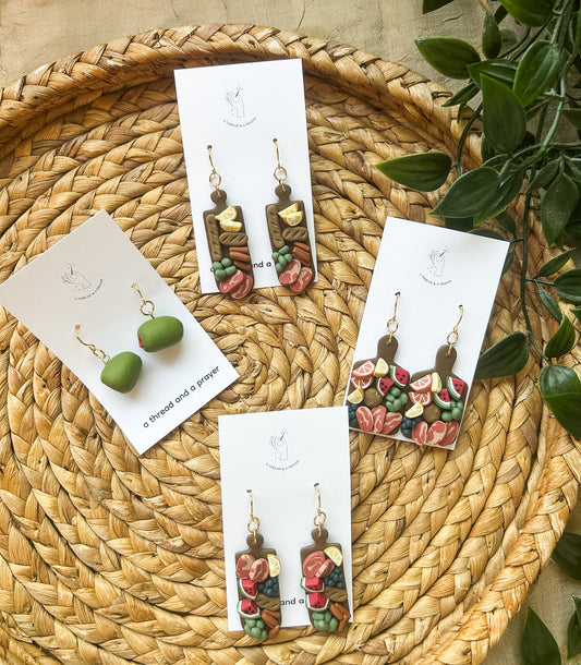 Fruit and Fun Charcuterie and Olive Clay Earrings