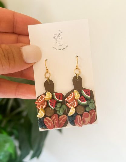 Fruit and Fun Charcuterie and Olive Clay Earrings