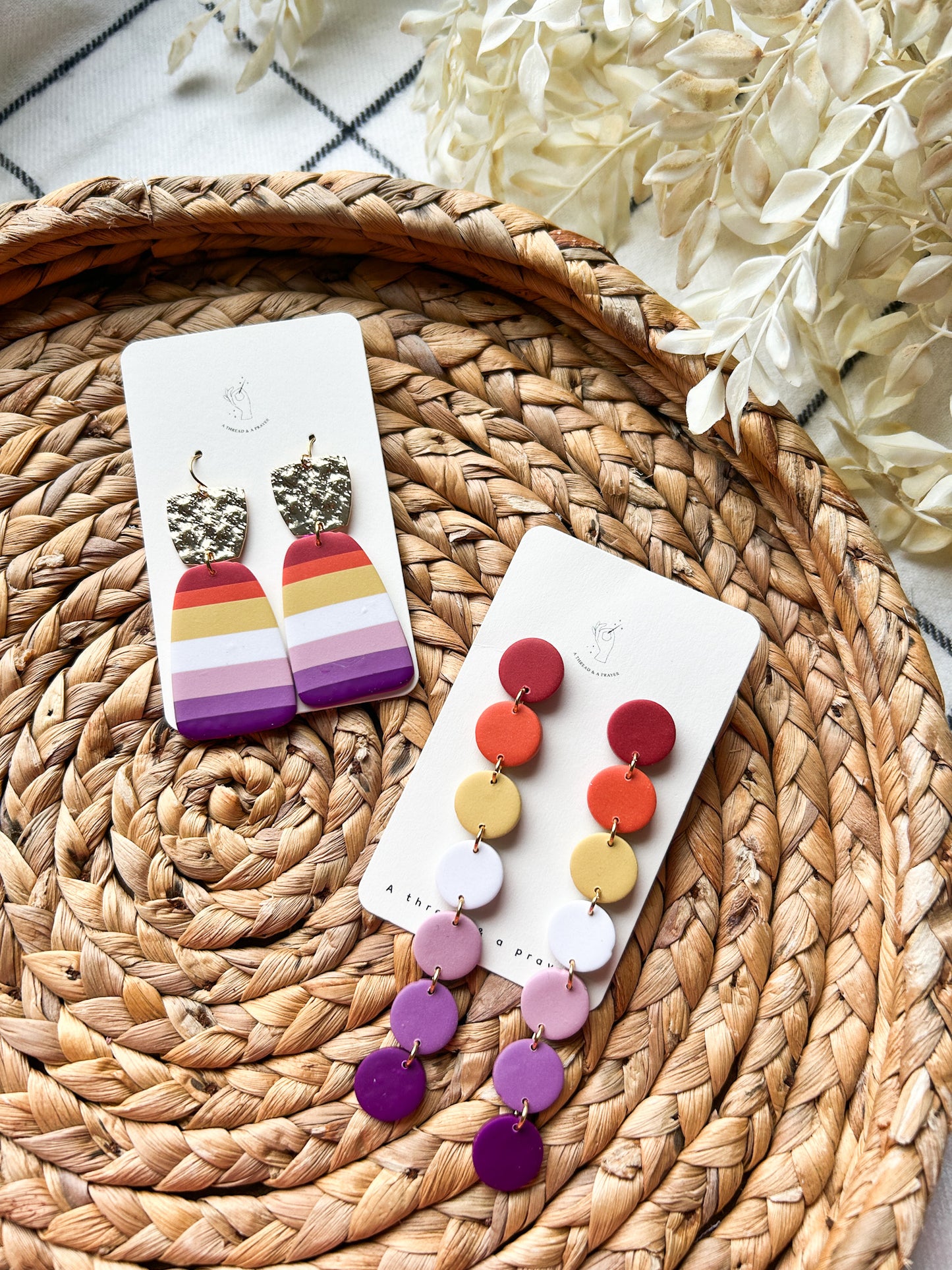 Lesbian Flag Polymer Clay Pride Earrings | Pride Month | Queer Earrings | Rainbow Colors | Dangle Earrings