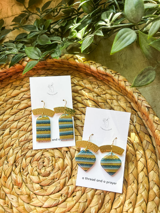 Summer Cool Tones Striped Clay Earrings