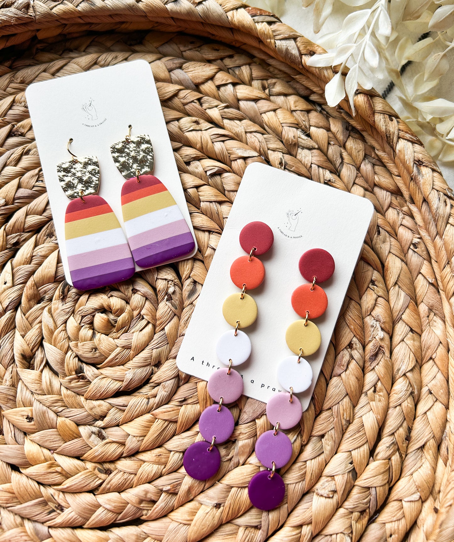 Lesbian Flag Polymer Clay Pride Earrings | Pride Month | Queer Earrings | Rainbow Colors | Dangle Earrings