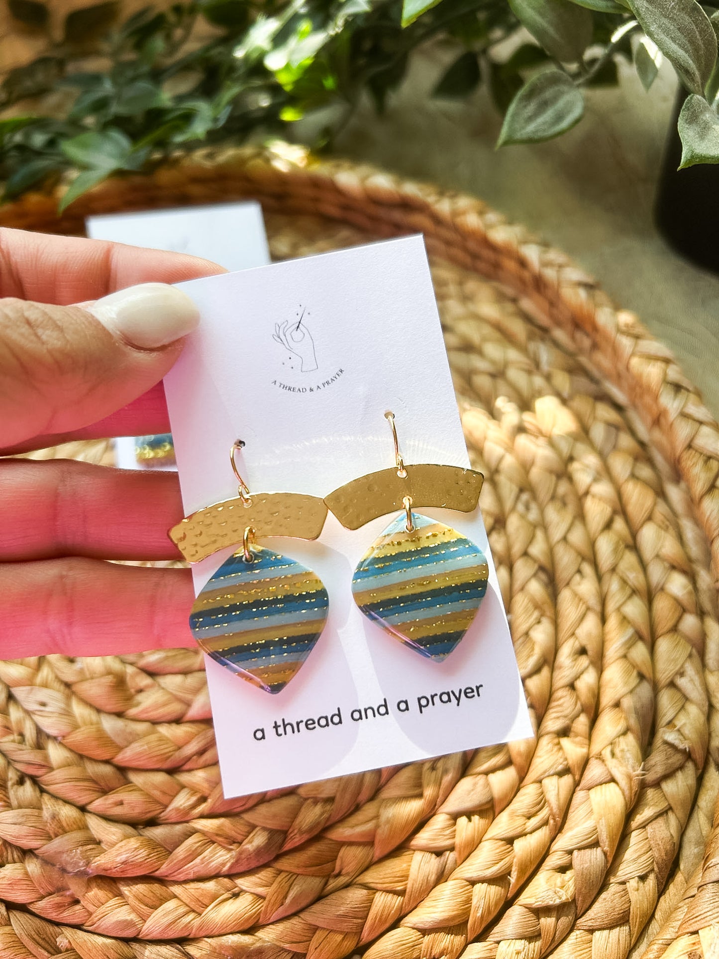 Summer Cool Tones Striped Clay Earrings