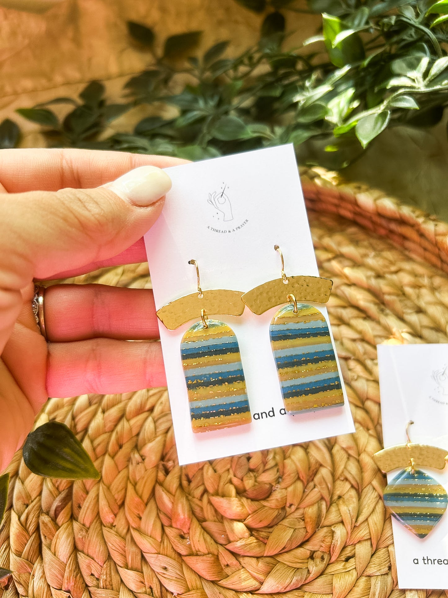 Summer Cool Tones Striped Clay Earrings