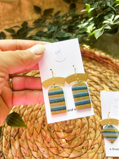 Summer Cool Tones Striped Clay Earrings