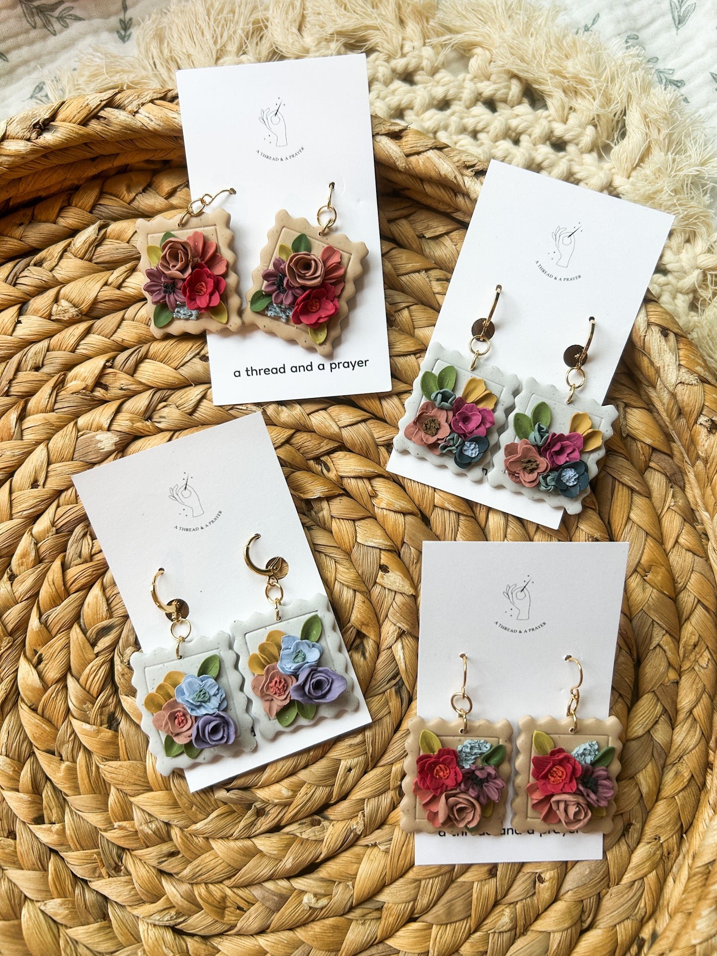 Postage Stamp Floral Earrings