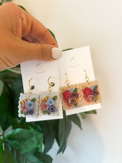 Postage Stamp Floral Earrings
