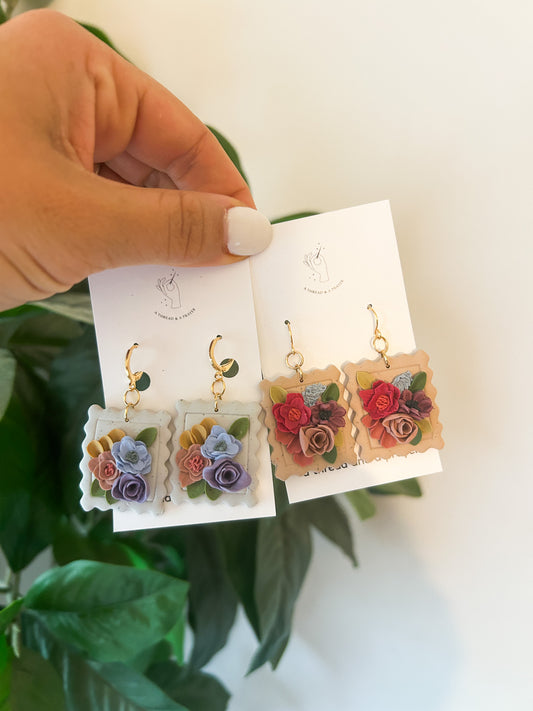 Postage Stamp Floral Earrings