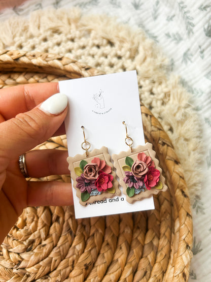 Postage Stamp Floral Earrings