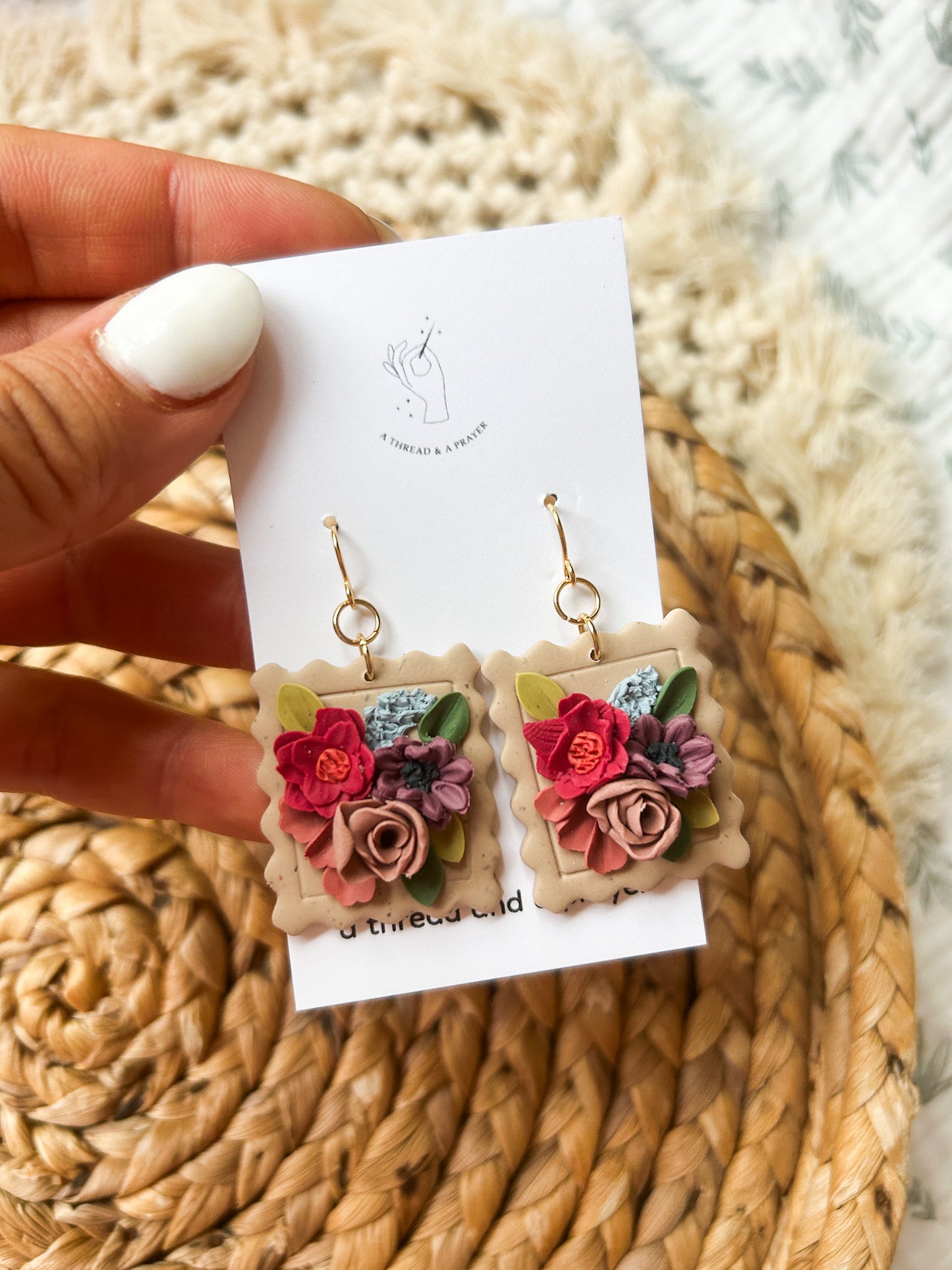 Postage Stamp Floral Earrings