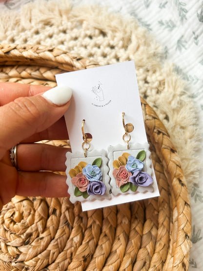 Postage Stamp Floral Earrings