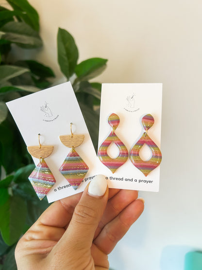 Funky Summer Striped Rainbow Earrings