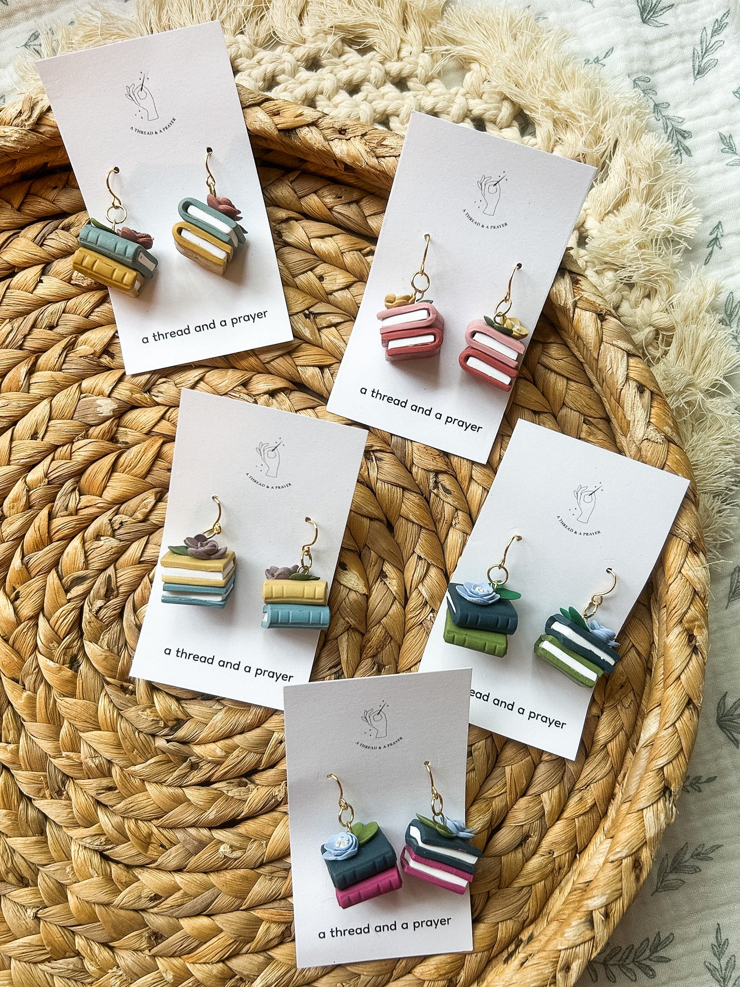 Summer Book Earrings | Library Book Stack | Floral Accents | Library Earrings | Book Earring | Learning is Fun