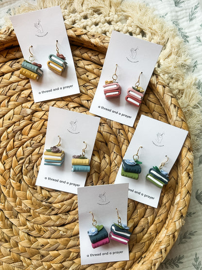 Summer Book Earrings | Library Book Stack | Floral Accents | Library Earrings | Book Earring | Learning is Fun