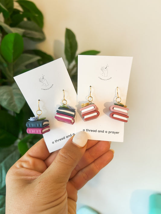 Summer Book Earrings | Library Book Stack | Floral Accents | Library Earrings | Book Earring | Learning is Fun