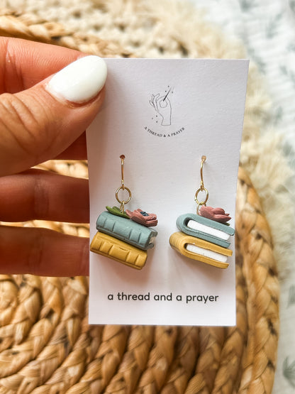 Summer Book Earrings | Library Book Stack | Floral Accents | Library Earrings | Book Earring | Learning is Fun