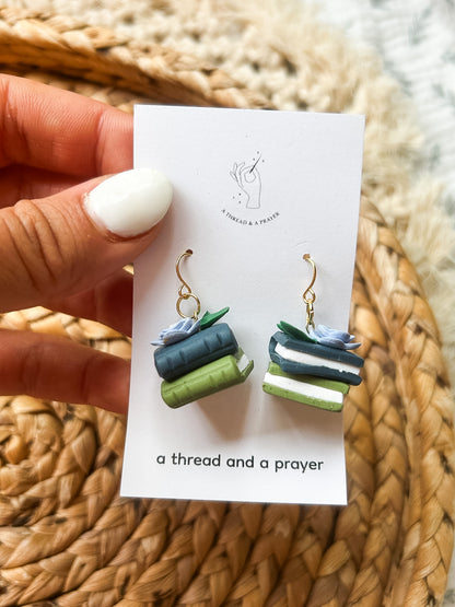 Summer Book Earrings | Library Book Stack | Floral Accents | Library Earrings | Book Earring | Learning is Fun