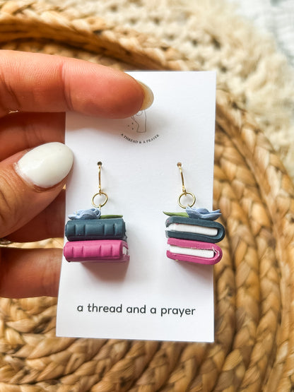 Summer Book Earrings | Library Book Stack | Floral Accents | Library Earrings | Book Earring | Learning is Fun
