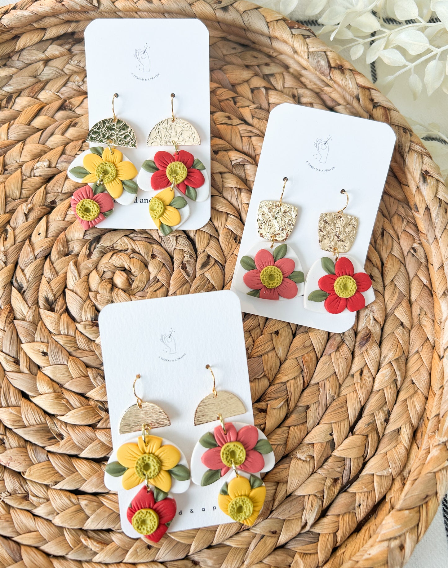 Summer Florals Dramatic Clay Earrings | Summer Fashion | Bright Color | Long Floral Dangles | Polymer Clay