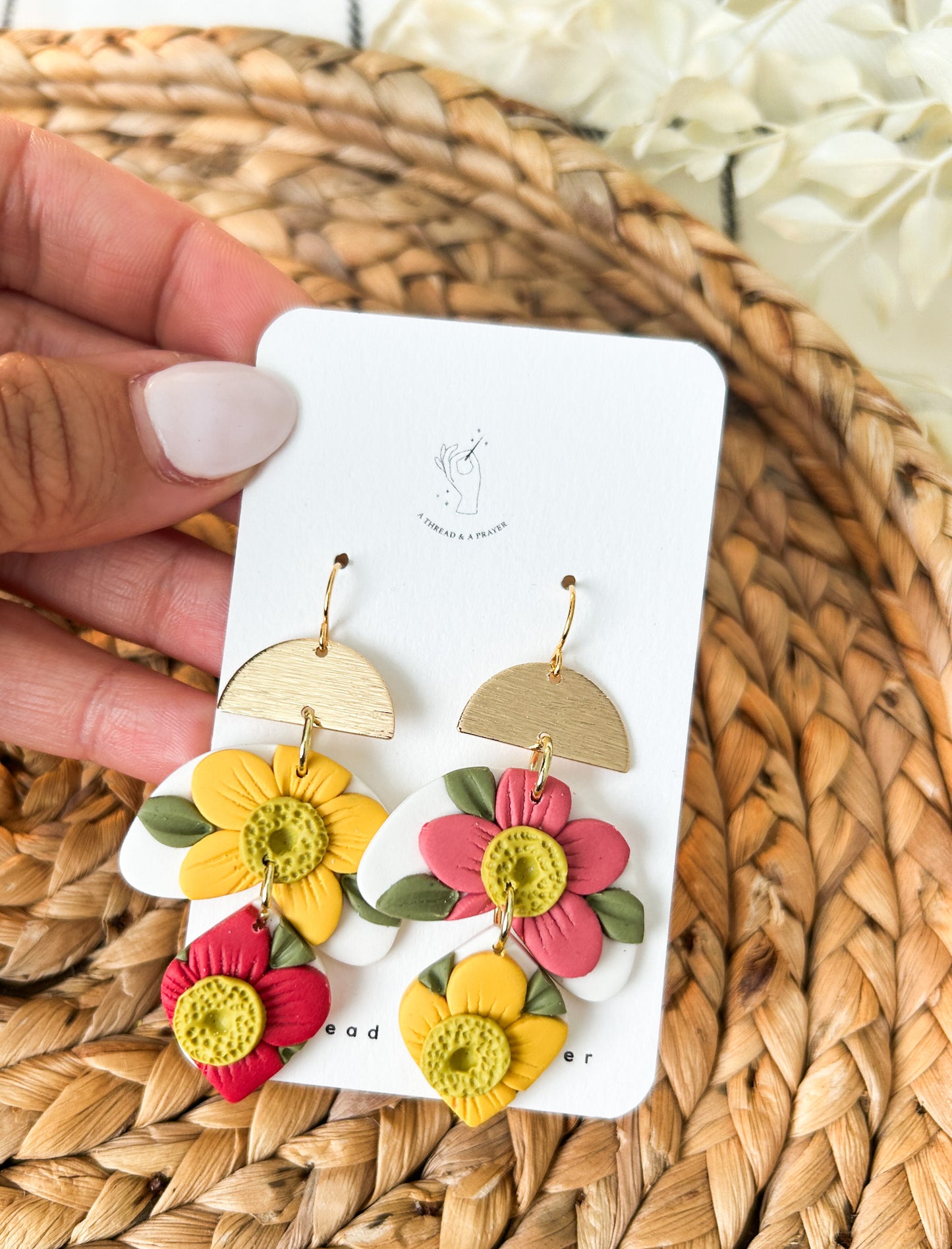 Summer Florals Dramatic Clay Earrings | Summer Fashion | Bright Color | Long Floral Dangles | Polymer Clay