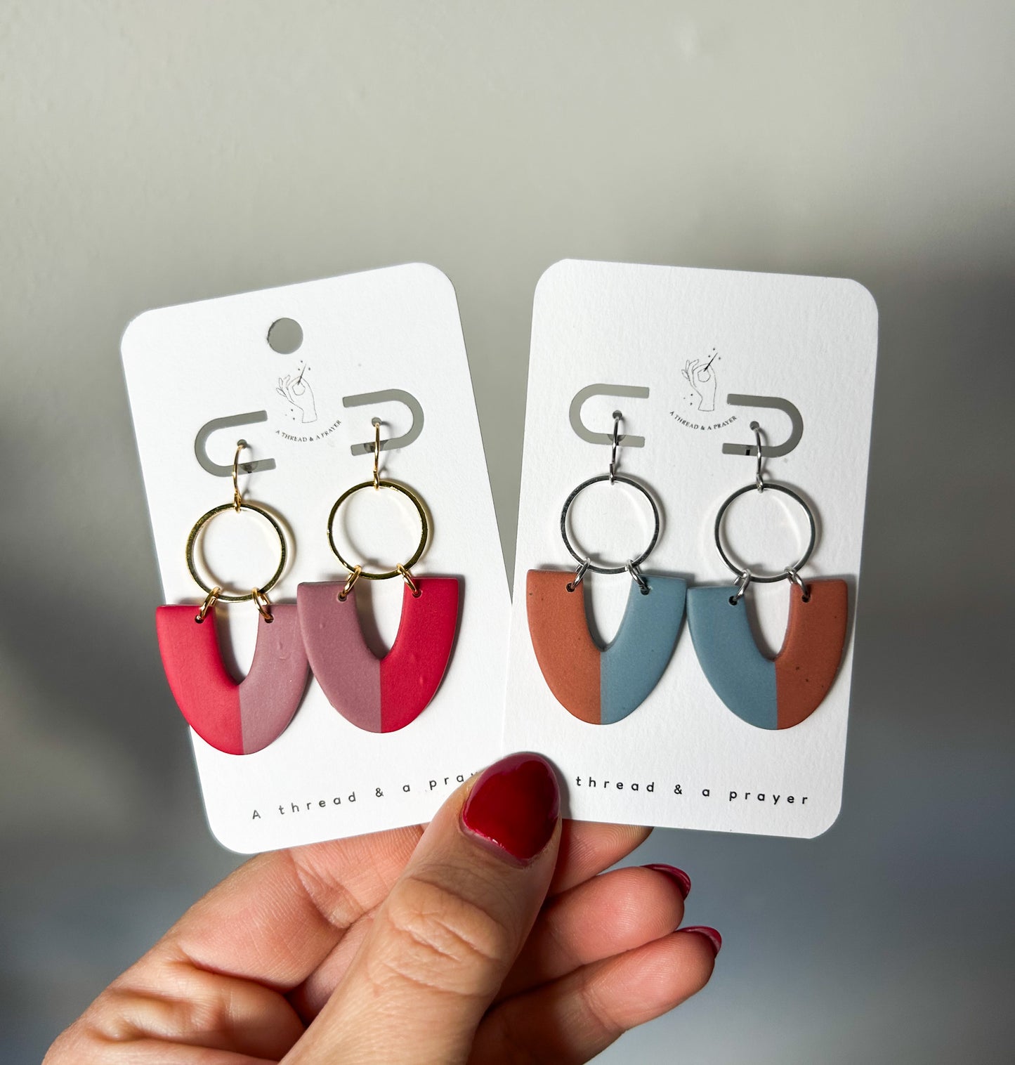 Two Tone Arch Earrings | Trendy Styles | Lightweight | Spring Colors | Silver or Gold