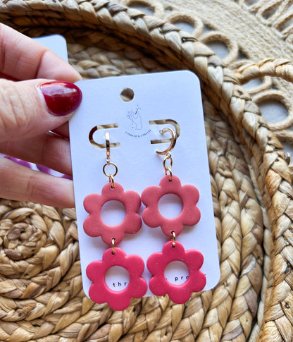 Spring Flower Stack Earrings | Trendy Styles | Lightweight | Spring Flowers | Coral, Red, Purple