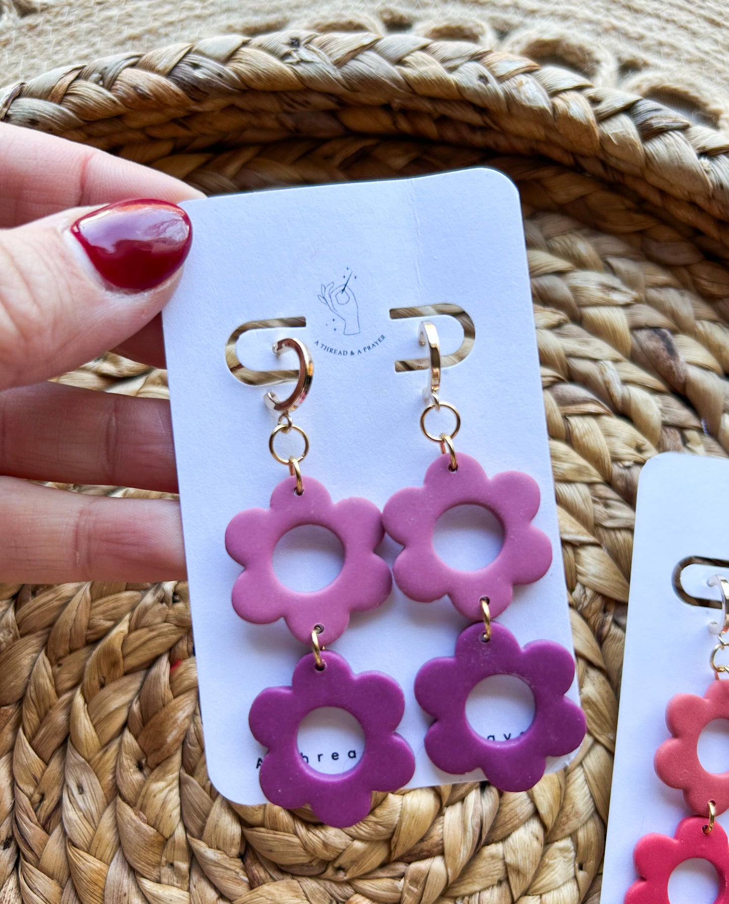 Spring Flower Stack Earrings | Trendy Styles | Lightweight | Spring Flowers | Coral, Red, Purple