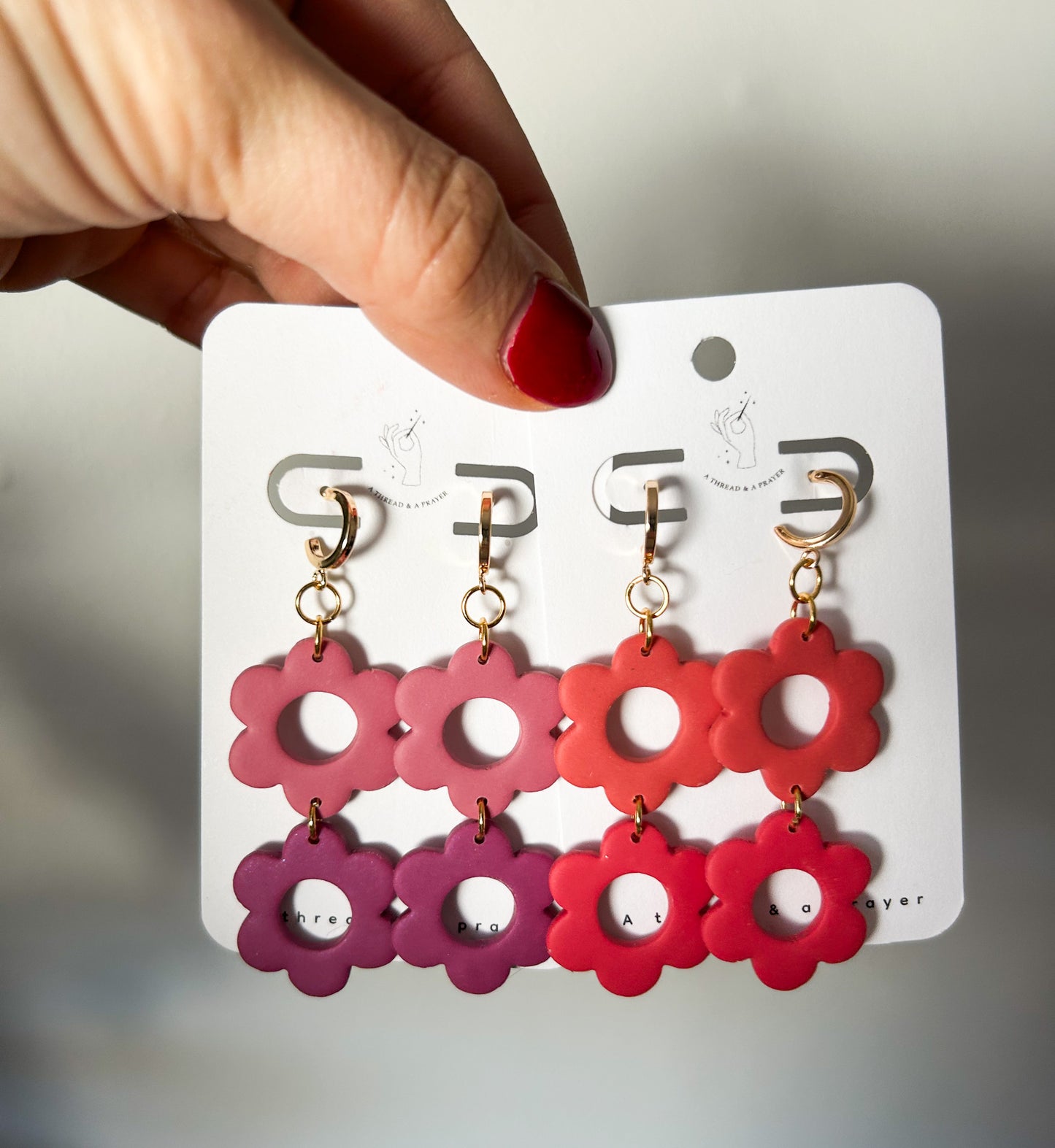 Spring Flower Stack Earrings | Trendy Styles | Lightweight | Spring Flowers | Coral, Red, Purple