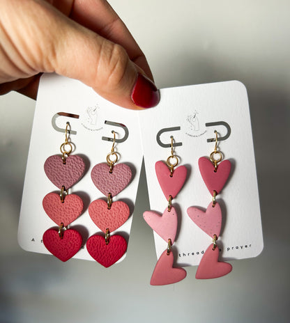 Shades of Pink Valentine Heart Earrings | Trendy Styles | Lightweight | Stacked Hearts