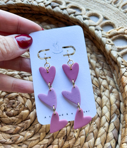 Shades of Pink Valentine Heart Earrings | Trendy Styles | Lightweight | Stacked Hearts