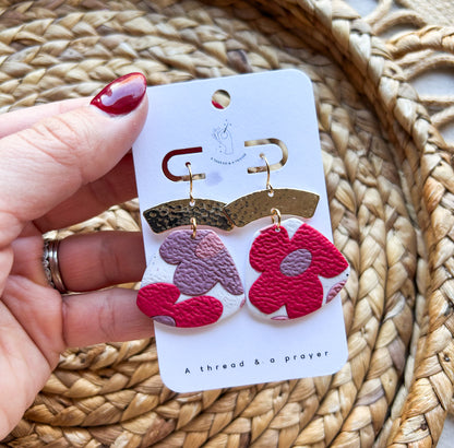 Retro Floral Purple and Bright Red Earrings | Trendy Styles | Lightweight | Spring Flowers