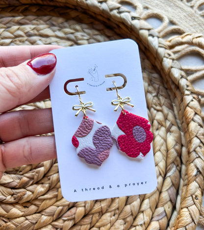 Retro Floral Purple and Bright Red Earrings | Trendy Styles | Lightweight | Spring Flowers