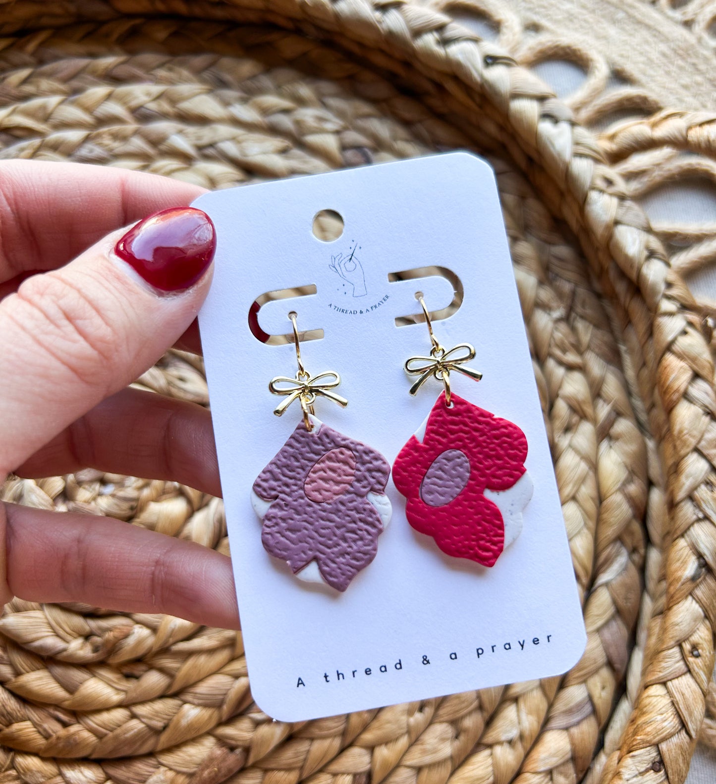 Retro Floral Purple and Bright Red Earrings | Trendy Styles | Lightweight | Spring Flowers