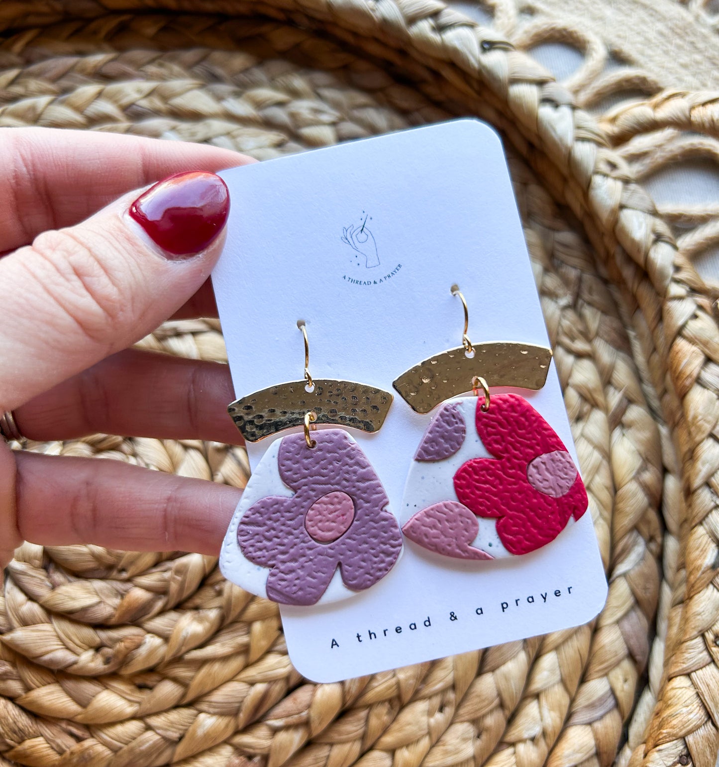 Retro Floral Purple and Bright Red Earrings | Trendy Styles | Lightweight | Spring Flowers