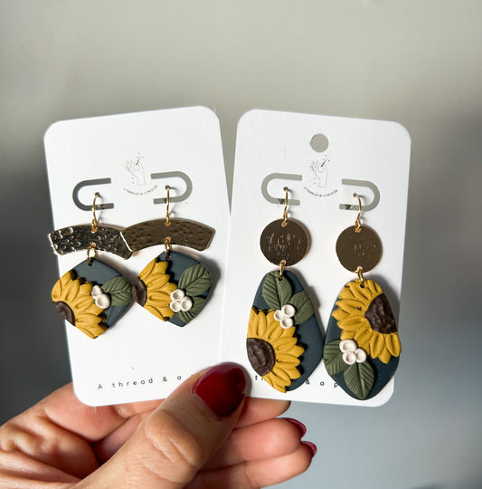 Spring Sunflower Navy Earrings | Trendy Styles | Lightweight | Spring Flowers