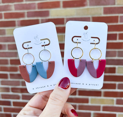 Two Tone Arch Earrings | Trendy Styles | Lightweight | Spring Colors | Silver or Gold