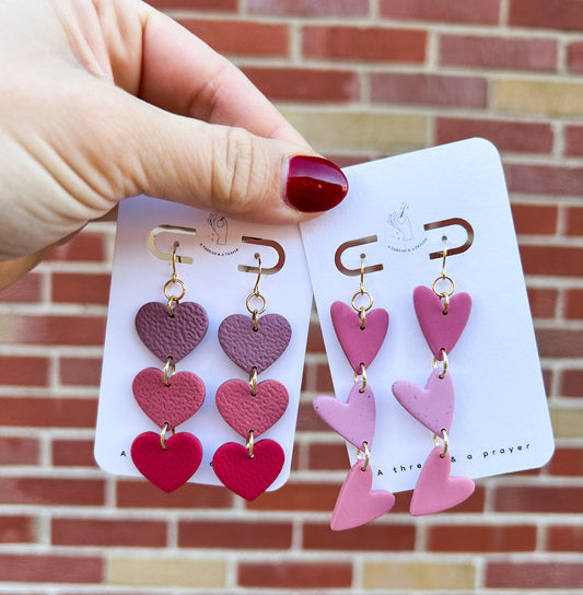 Shades of Pink Valentine Heart Earrings | Trendy Styles | Lightweight | Stacked Hearts