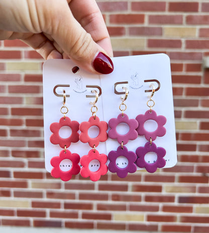 Spring Flower Stack Earrings | Trendy Styles | Lightweight | Spring Flowers | Coral, Red, Purple