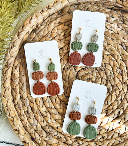 Pumpkin Patch Stacked Gourd Styles | Pumpkin Earrings Clay | Halloween Earrings | Pumpkin Patch | Dainty Earrings | Lightweight