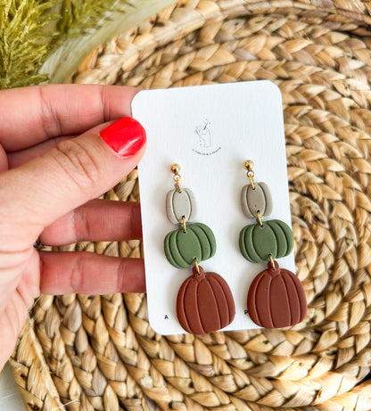 Pumpkin Patch Stacked Gourd Styles | Pumpkin Earrings Clay | Halloween Earrings | Pumpkin Patch | Dainty Earrings | Lightweight