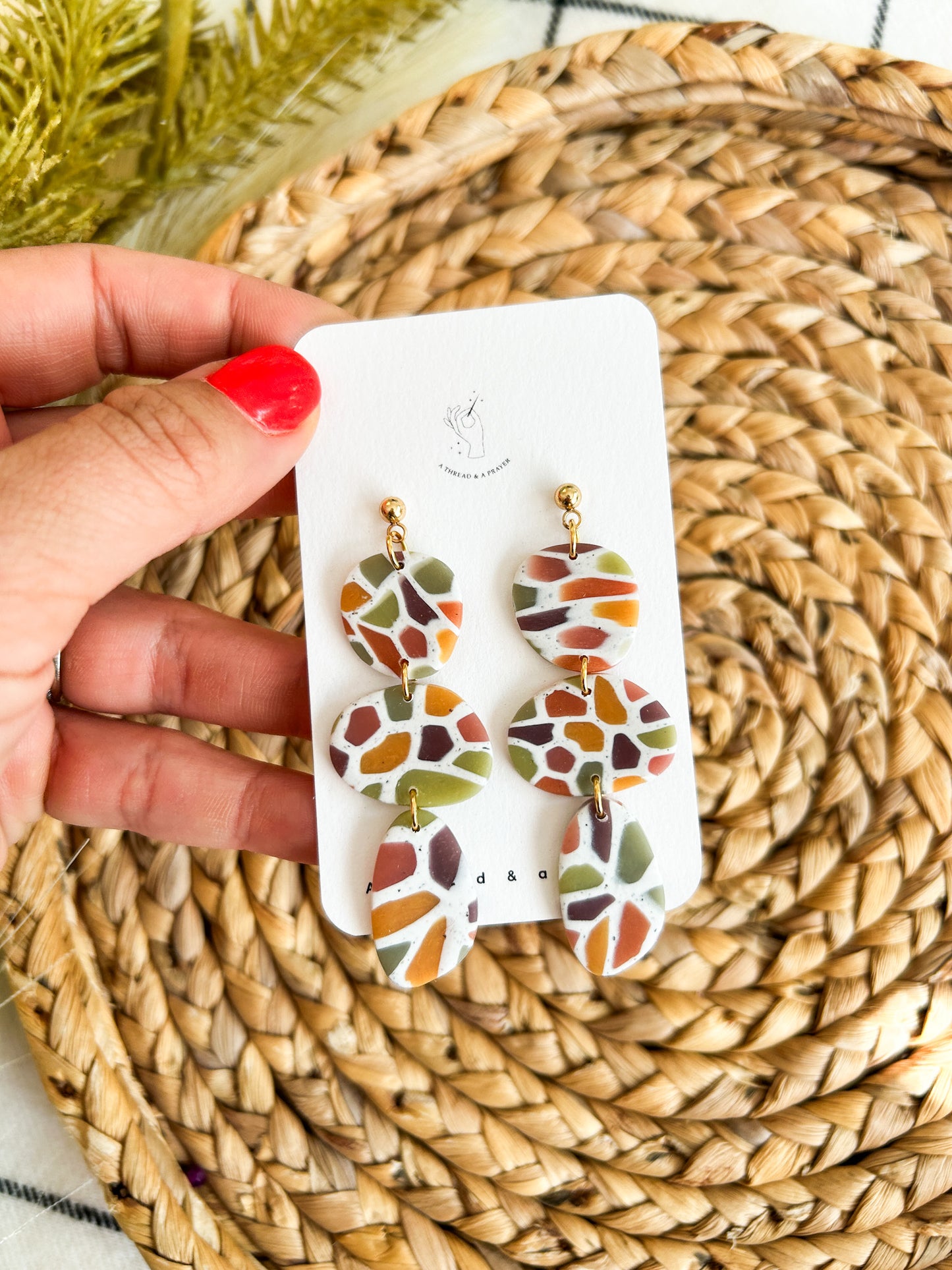 Warm Autumn Stained Glass Clay Earrings | Fall Fashion | Earthy | Bright Colors | Statement Earrings | Lightweight