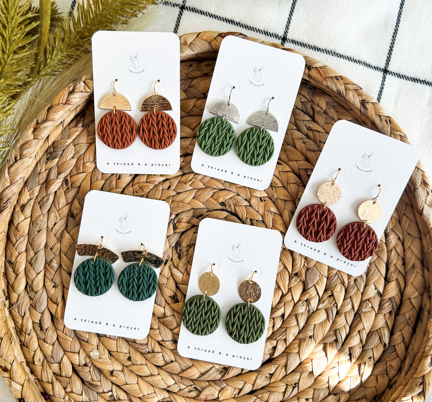 Sweater Knit Style Clay Earrings | Autumn | Fall Clay Earrings | Dainty