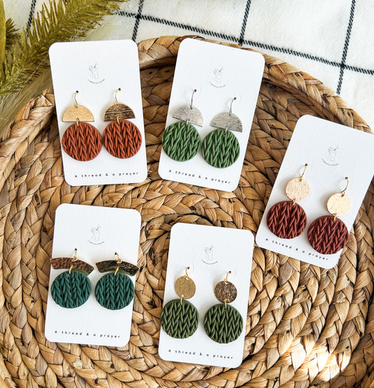 Sweater Knit Style Clay Earrings | Autumn | Fall Clay Earrings | Dainty