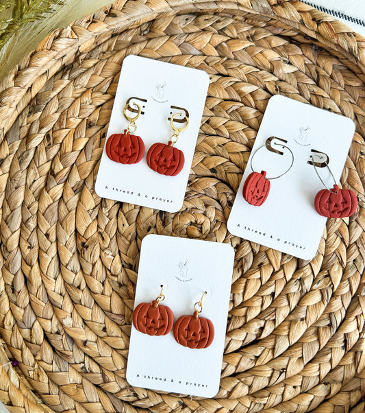 Bright Orange Jack O' Lanterns | Halloween | Autumn Earrings | Pumpkins | Dainty Earrings | Lightweight